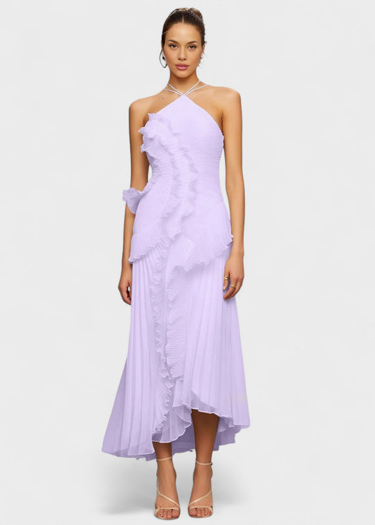 Elegantti halterneck-mekko laskeutuvilla röyhelöillä - Vichy Signature