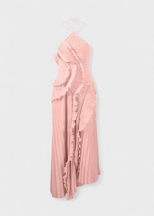 Elegantti halterneck-mekko laskeutuvilla röyhelöillä - Vichy Signature
