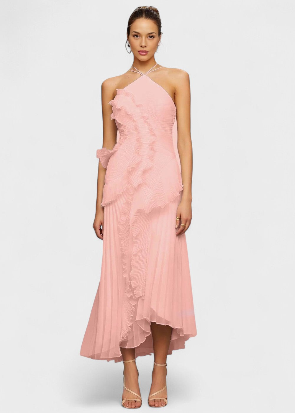 Elegantti halterneck-mekko laskeutuvilla röyhelöillä - Vichy Signature